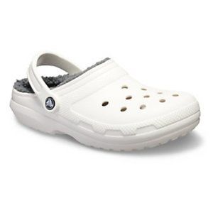 Crocs Classic Fuzz-Lined Clog - White with Gray